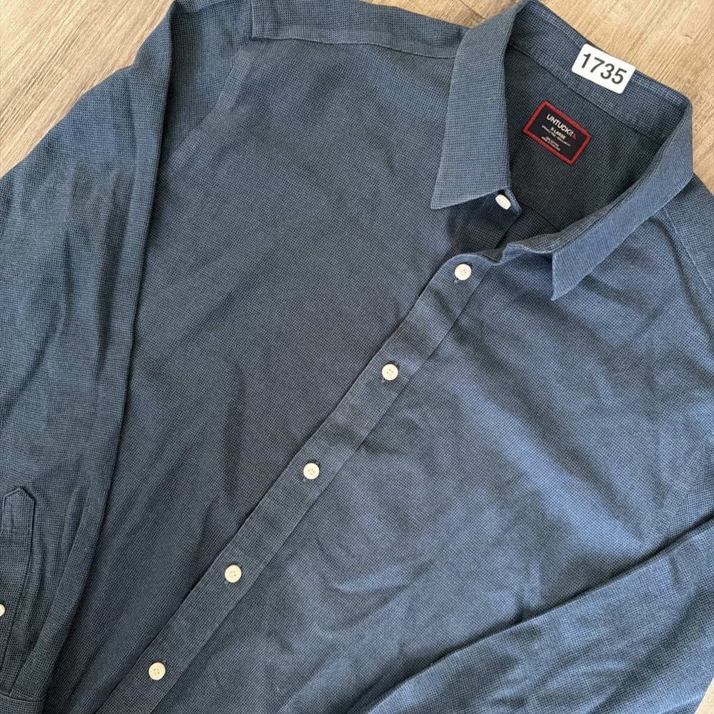 UNTUCKit VENETO-WF Mens Blue Cotton Long Sleeve Reg Fit Button Front Shirt Soft
